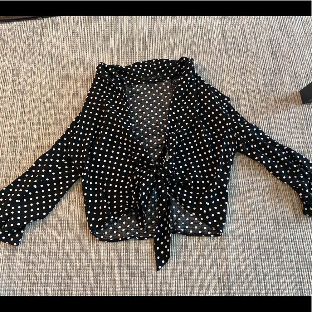 Zara tie front polka dot blouse